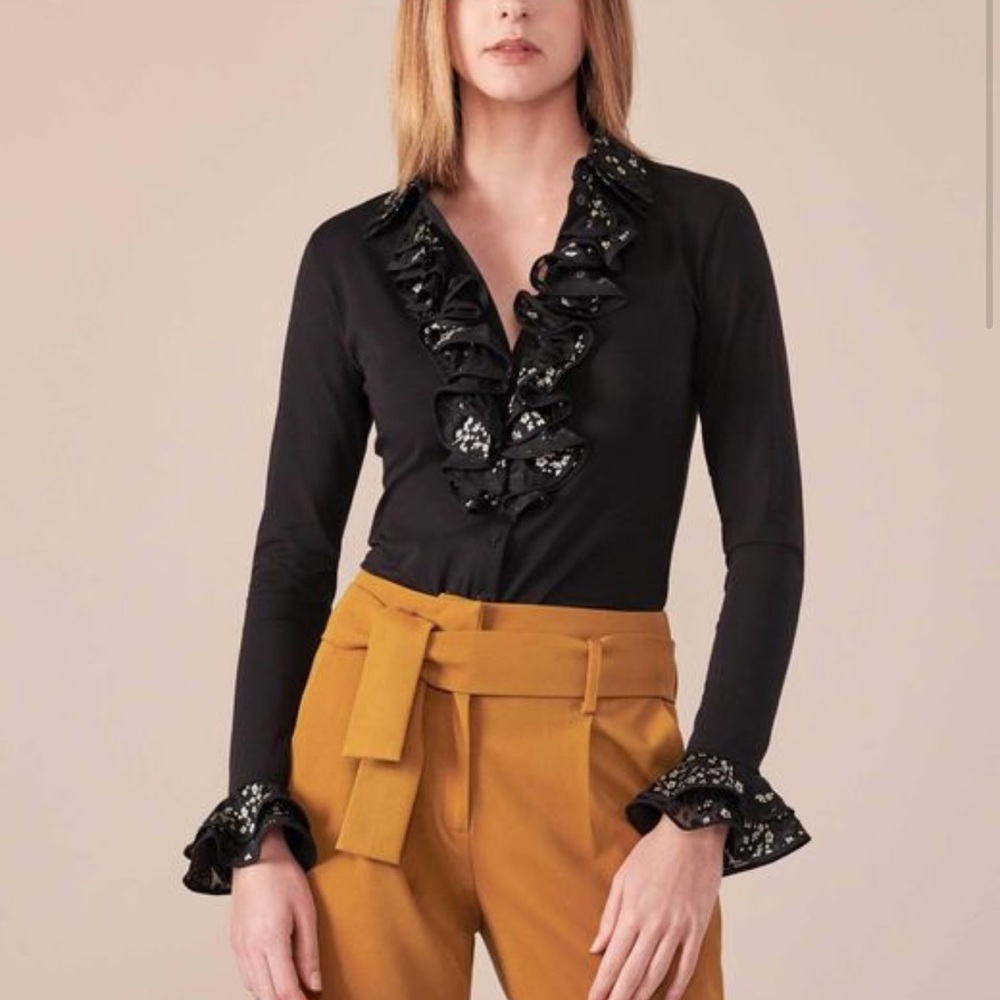 Anne Fontaine women’s black LANELA blouse top button down size 36